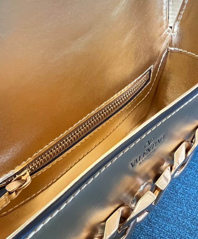 Valentino Vlogo Chain Small Laminated Nappa Shoulder Bag